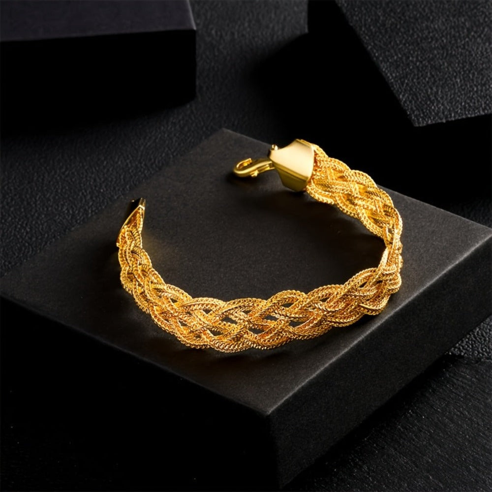 ARTPAGE, Plata 925, Pulsera Tejida Dorada para Mujer, Moderna y a la Moda, Utilizando un Cierre de Langosta Seguro y Confiable, Ideal como Regalo de Cumpleaños, Navidad, San Valentín, Día de la Madre, Presentada en una Exquisita Caja de Regalo