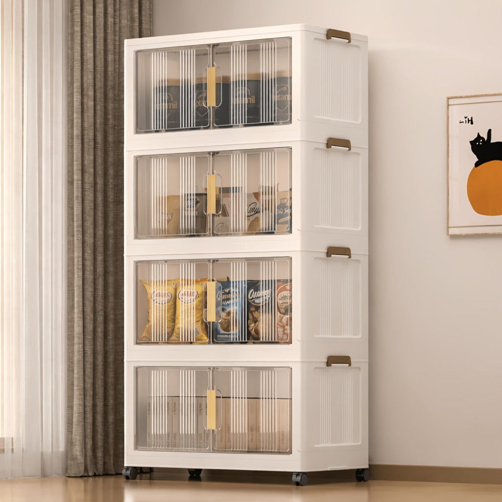 Armario de Almacenamiento Plegable con Ruedas y Puertas - Extra Gran Capacidad, Diseño Transparente para Dormitorio, Organización de Armario para Ropa, Documentos, Juguetes - Organizador de Plástico