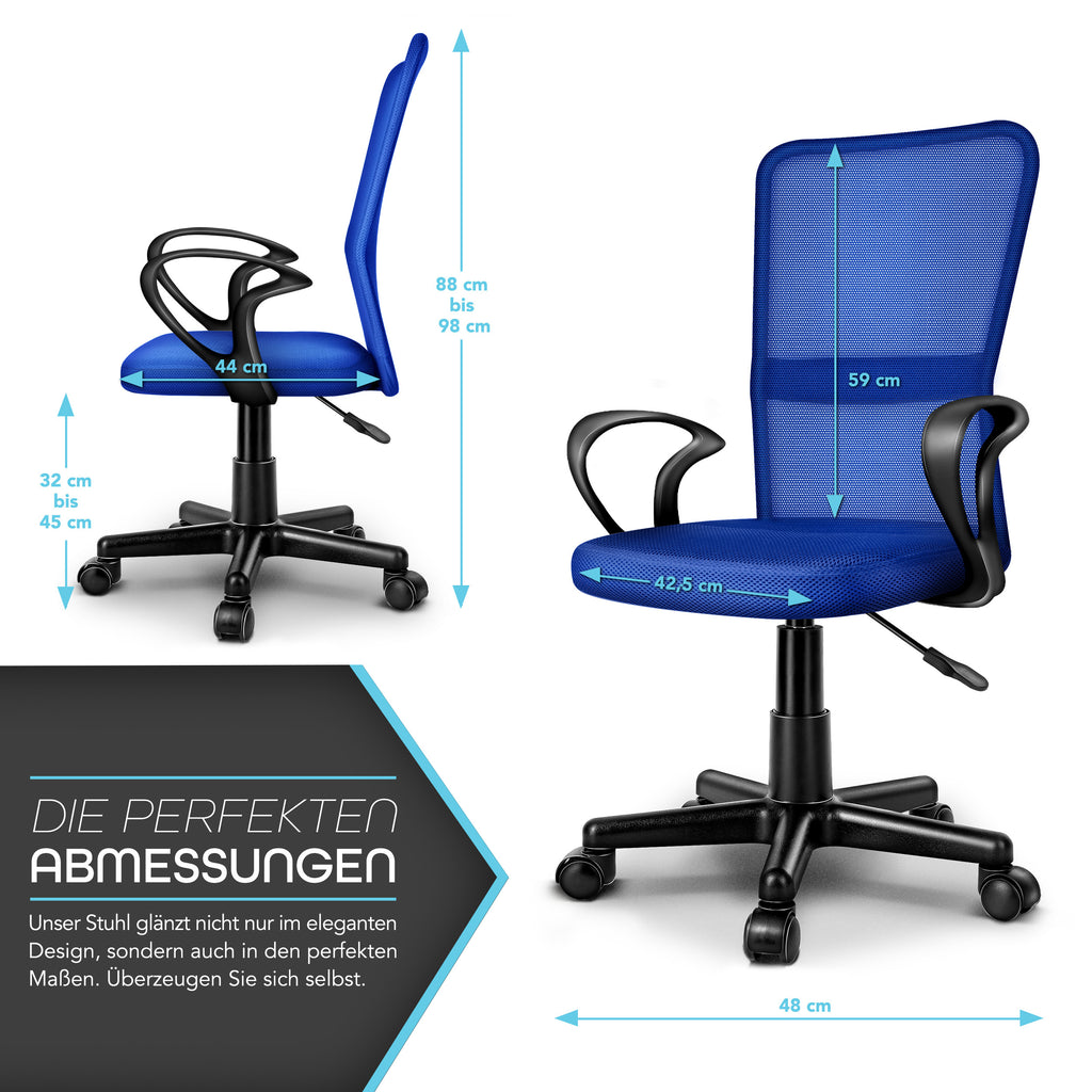 Silla de Oficina TRESKO® con Reposabrazos, Altura Ajustable Continua | Silla Giratoria de Malla Transpirable | Silla de Escritorio con Ruedas de Plástico Ligeras, Superficie Acolchada, Ajuste Ergonómico | Silla de Ordenador Ideal para Oficina en Casa, Hab