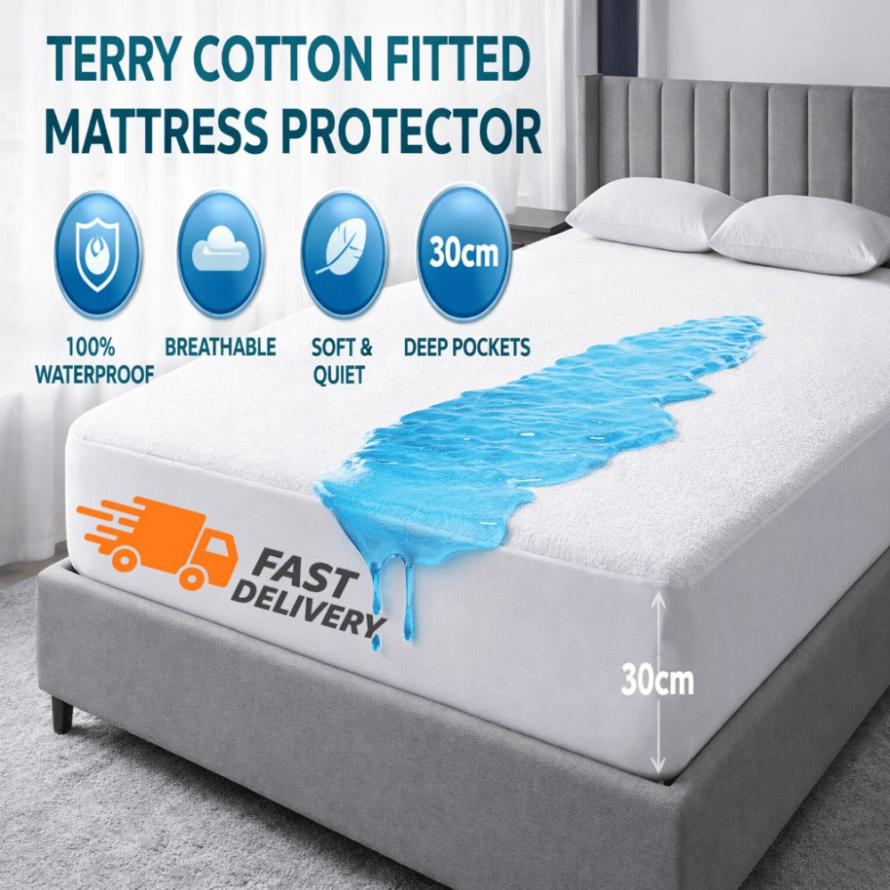 Protector de colchón ajustado impermeable, funda de sábanas de algodón terciopelo de 30 cm de profundidad, bolsillo ajustable, protector de terciopelo suave adecuado para todas las camas, incluidas camas individuales/dobles/camaras king, lavable a máquina