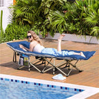 Cama de camping plegable con colchón, tumbona de jardín, cama de invitados con bolsillo lateral y bolsa de transporte para vacaciones en el jardín, oficina, interior y exterior.