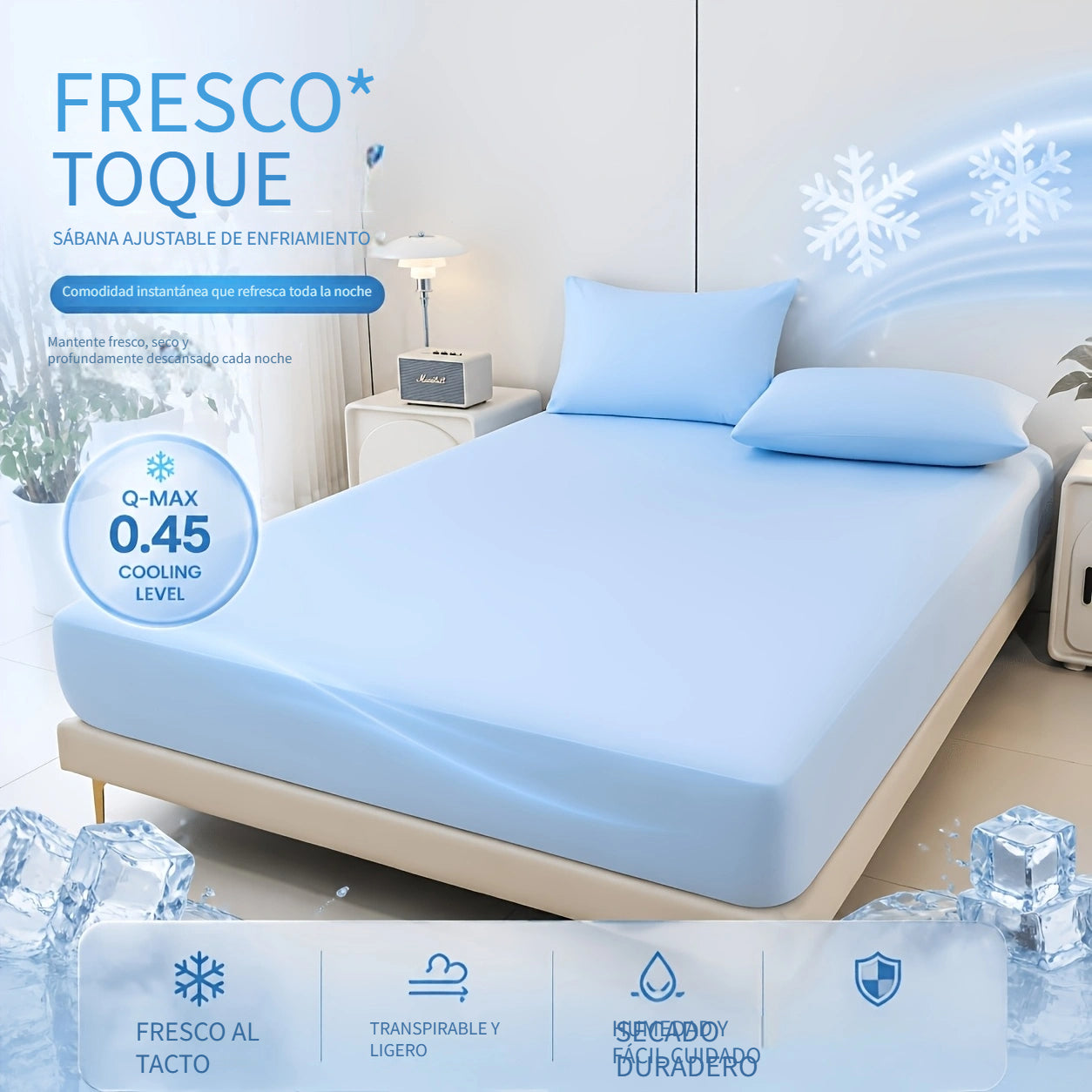 Sábana bajera ajustada fresca de verano - Suave con la piel y transpirable, que absorbe la humedad, protector de colchón acolchado antideslizante con elástico de 360°, resistente a las arrugas, a la decoloración y al encogimiento, lavable a máquina (funda
