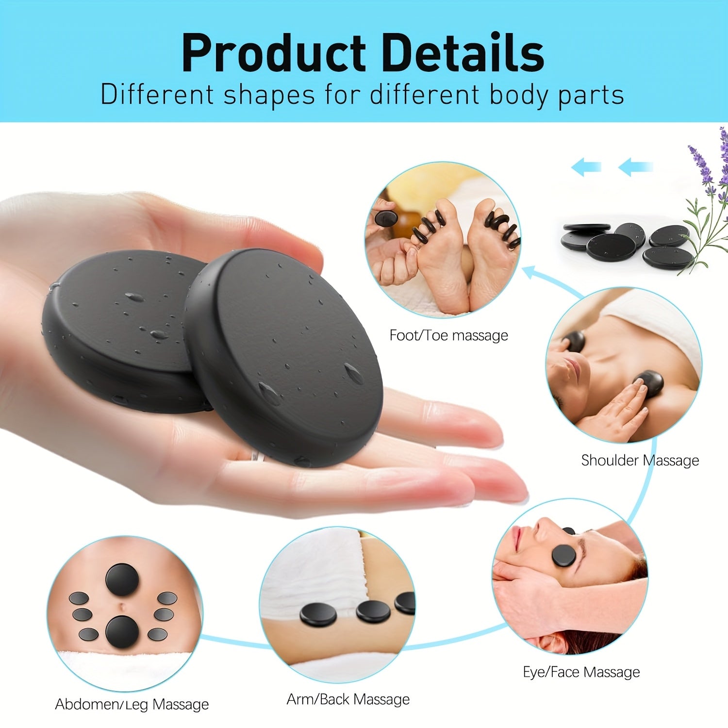 Set de Masaje con Piedras Calientes, Herramientas Profesionales de Masaje Spa, para Cuello, Espalda, Piernas, Pies, Masaje de Cuerpo Completo, Set de 10/20 Piezas de Piedras Calientes Ajustable de Temperatura de 7 Velocidades