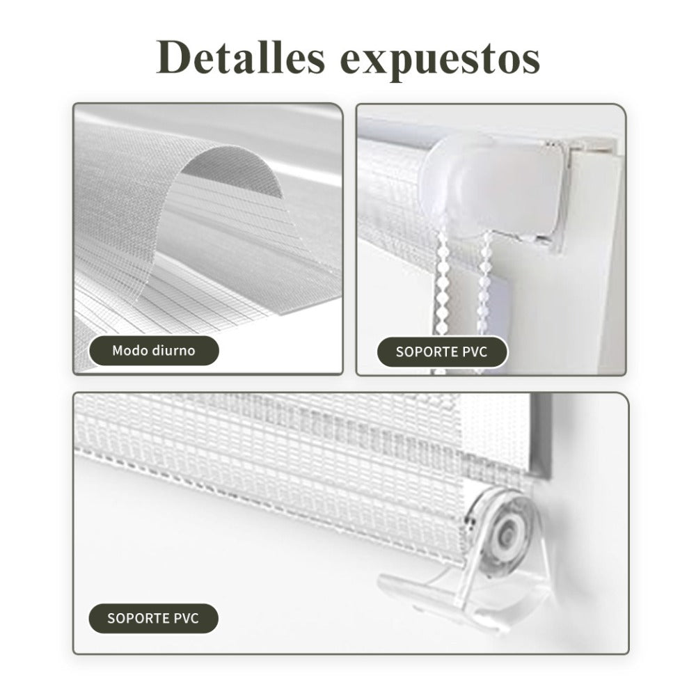Estor enrollable de día y noche de doble capa, sin taladro, fácil instalación, resistente y duradero