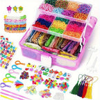 Un kit para hacer pulseras de gomas elásticas con 40 colores y más de 18,000 gomas elásticas, completo con un contenedor de tres capas. Es perfecto para manualidades, incluyendo pulseras y collares, y es un gran regalo para Navidad.