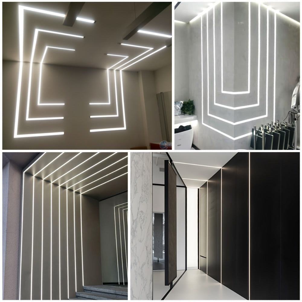 Perfil de canal de aluminio LED | Longitud de 2 m, ancho total de 6 cm | Ranura de 2.3 cm | Riel de montaje empotrado profundo | Sin fuente de luz | Ideal para montar tiras LED en techos, gabinetes, estantes, iluminación de cocina