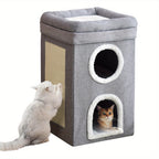 Rascador para gatos | Casa de Árbol para Gatos Moderna y Grande de 2 Pisos con Rascador, Cueva Oculta & Túnel, Mueble Doblable en Formato Caseta