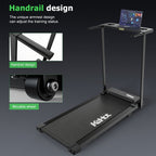 Cinta de correr plegable 2 en 1 con motor de CC de pico de 2.0 HP, velocidad ajustable de 1-12 km/h, panel de 4 pantallas LED con altavoces integrados, 12 programas preestablecidos + 3 modos de entrenamiento, equipo de fitness compacto para el hogar para