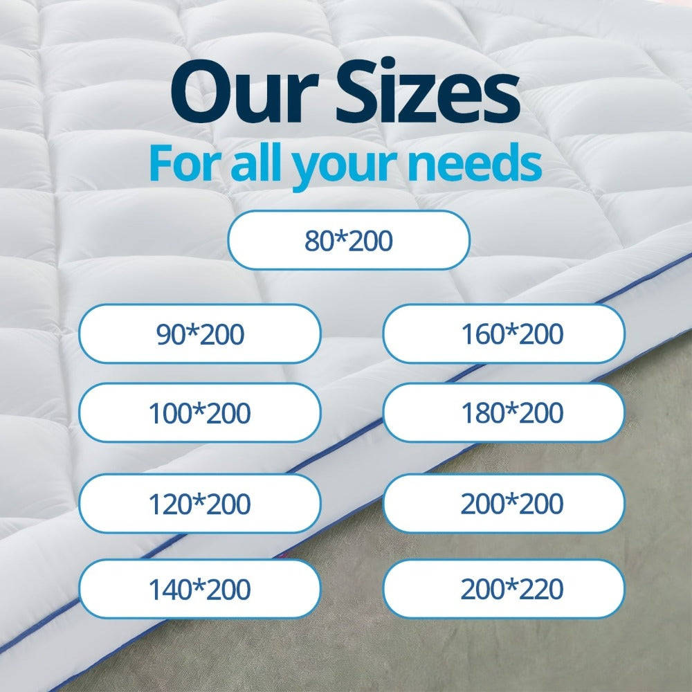 Cubrecolchón cómodo de 1200 GSM, ultrasuave, refrescante y transpirable para todas las estaciones, de fácil cuidado, lavable a máquina, con bandas elásticas resistentes.