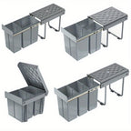 Cubo de Basura Empotrado Debajo del Gabinete, Contenedor de Residuos de Cocina, Recogedor de Basura Extensible, Sistema de Separación de Residuos con Rieles Telescópicos, Gris