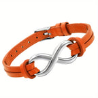 Pulsera JewelryWe de cuero sintético con dije de amor infinito de acero inoxidable para hombre y mujer, ajustable 17.78-21.08 cm
