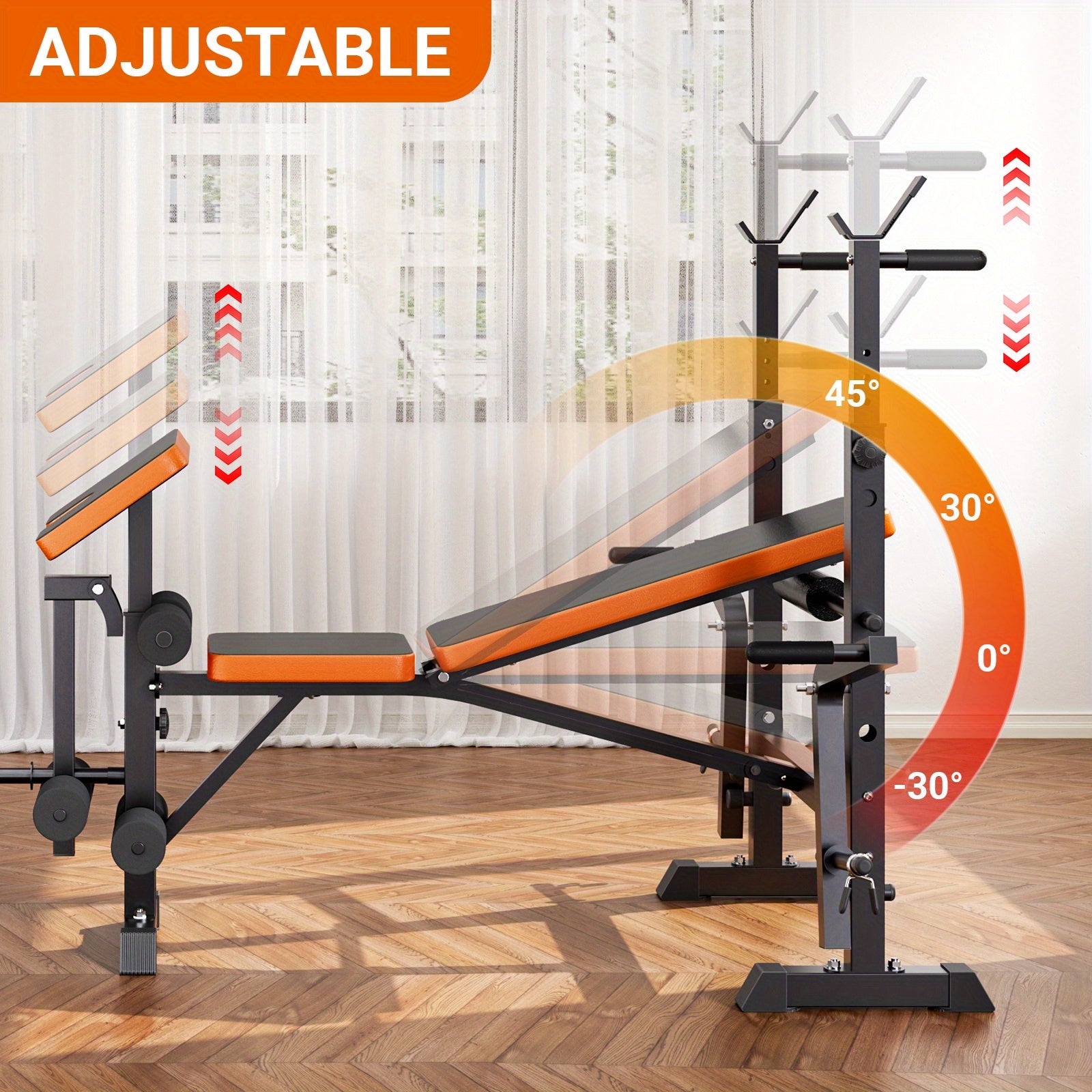 Banco de Pesas Ajustable Todo en Uno: Estación Multifuncional para Sentadillas, Extensión de Piernas y Flexiones Mariposa para Entrenamientos Corporales Completos en Casa