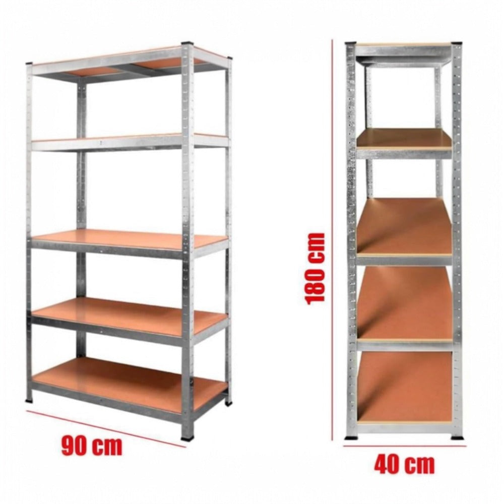 Estantería Metálica Almacenaje de Acero Galvanizado con 5 Baldas de MDF, Plata, 180x90x40cm Modular, Baldas Ajustables, trastero, Garaje.