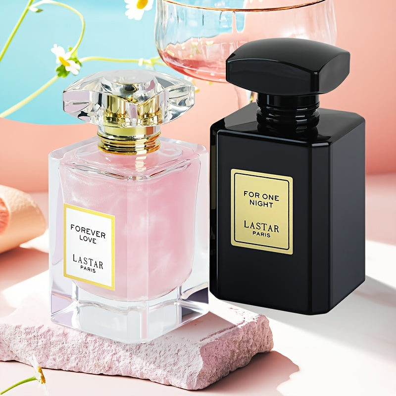 LASTAR Juego de 2 botellas de Eau de Parfum para mujer, 55 ml de perfume Shimmy Pink con delicado aroma floral, 55 ml de elegante botella negra con aroma  y especiado, fragancia de larga duración, regalos de Navidad/Año Nuevo (paquete de 2)