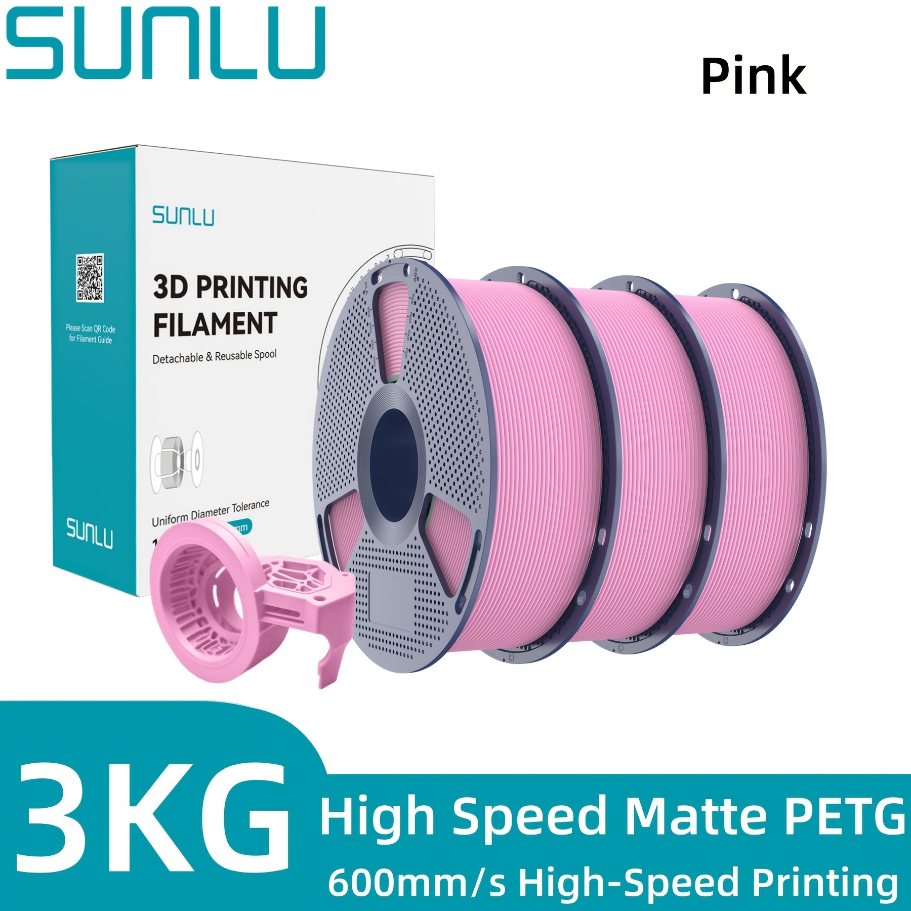 SUNLU Filamento PETG de Alta Velocidad, Filamento PETG para Impresión 3D, Menos Desprendimientos, Buena Adhesión de Capas, Alta Resistencia a la Tracción, Soporte para Impresión de Alta Velocidad de 50-600 mm/s, 3kg (6.6lbs)