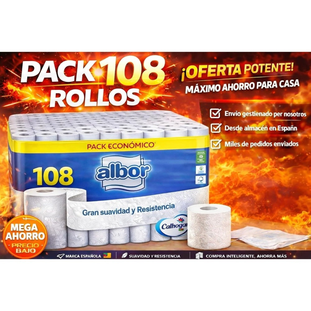 Colhogar albor , Ahorro XXL 108 Rollos Papel Higiénico WC - Olvídate de Comprar por Meses