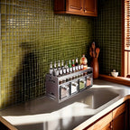 Organizador de especias de pared de 1 pieza con estantes colgantes y frascos para especias - Instalación sin taladro, sistema de almacenamiento de cocina de acero inoxidable que ahorra espacio, adecuado para especias, hierbas, aceites, salsas, organizació