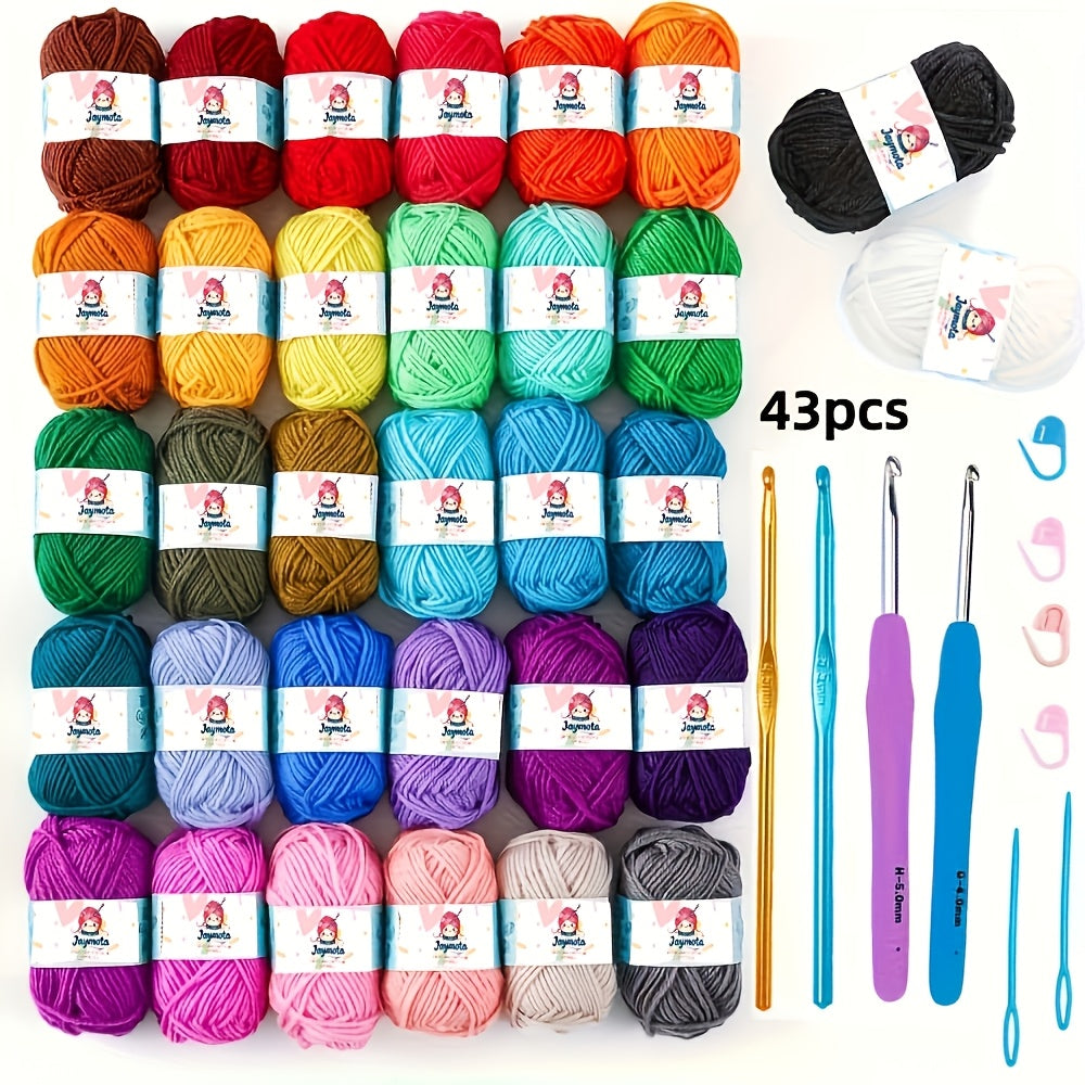 Kit completo de iniciación al ganchillo y tejido de 43/70 piezas para principiantes - Hilo acrílico de 52 colores con 4 ganchillos y 2 agujas de tejer, etiquetas para agujas | Suministros de manualidades DIY todo en uno para adultos, para adultos y amante