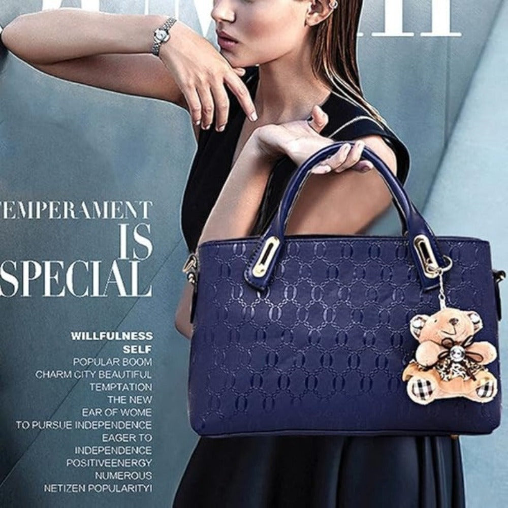 Juego de 4 piezas de bolso para mujer de moda retro con relieve, bolso tote simple de gran capacidad, bolso cruzado casual y versátil de un solo hombro, un colgante de oso al azar, bolso de mano portátil, monedero, adecuado para desplazamientos diarios, v