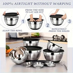 26 tazones para ensalada con tapas, 6 tazones mezcladores de acero inoxidable, 3 accesorios de cuchillo mezclador, 17 herramientas de cocina prácticas, antideslizantes, gadgets de cocina resistentes al óxido para ensaladas y más