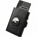 Cartera Pepple para Airtag, Cartera de hombre con botones, Cartera inteligente con compartimento para monedas, Cartera de hombre para más de 10 tarjetas, Carteras para hombre, Protección RFID, Marrón Plateado, Moderna