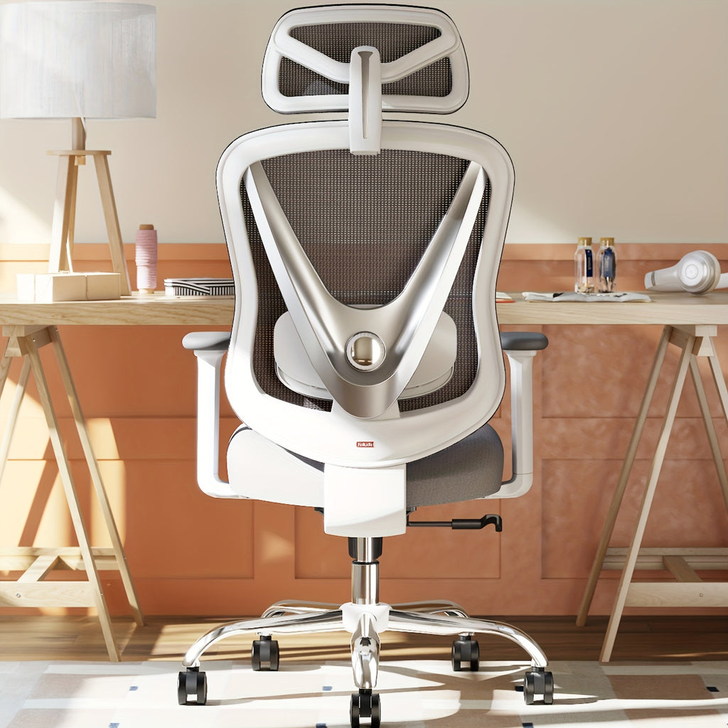 Silla de oficina | Silla de escritorio ergonómica de malla con estructura de respaldo en V, ruedas giratorias de 360 grados, cojín de asiento y