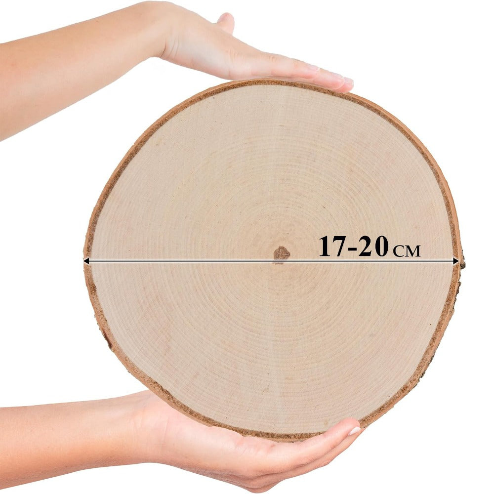 Lámina de Madera de Abedul 17–20 cm con Corteza Natural Redonda | Cortada a Mano, Cruda, Pulida, Producción de Poli | Perfecta para Decoraciones DIY, Adornos, Portavelas, Decoupage, Pirograbado, Transferencia de Fotos, Bodas Boho | Estructura de Veta Únic
