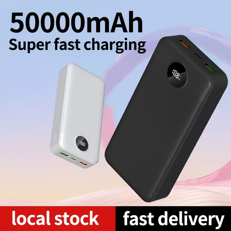 Baterías externas | Banco de energía portátil con gran capacidad de 50000mAh, pantalla LED para nivelación del batería, textura mate, carga