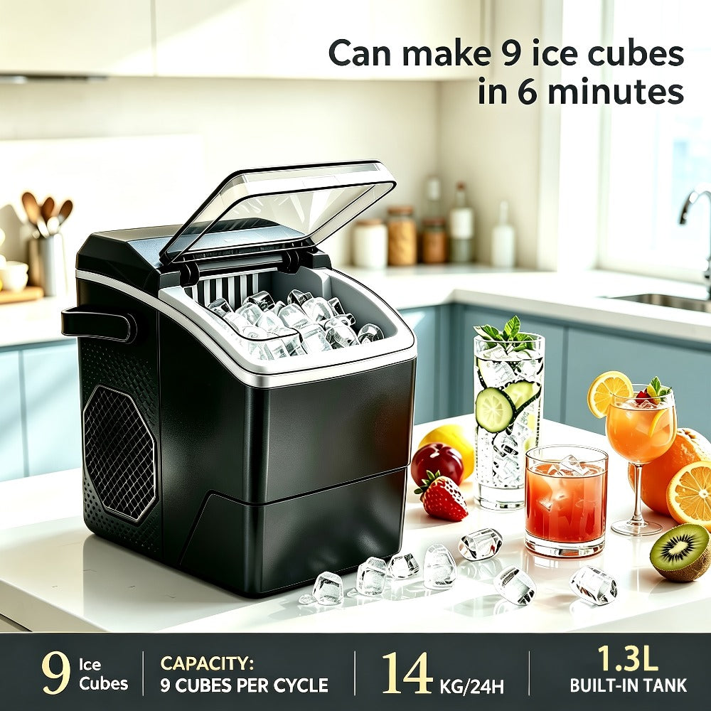 Máquina de cubitos de hielo, pequeña máquina para hacer hielo, con dos tamaños diferentes de cubitos, autolimpiable, asa portátil, perfecta para cocina, camping, autocaravana, fiestas, imprescindible para el verano, ideal para días calurosos