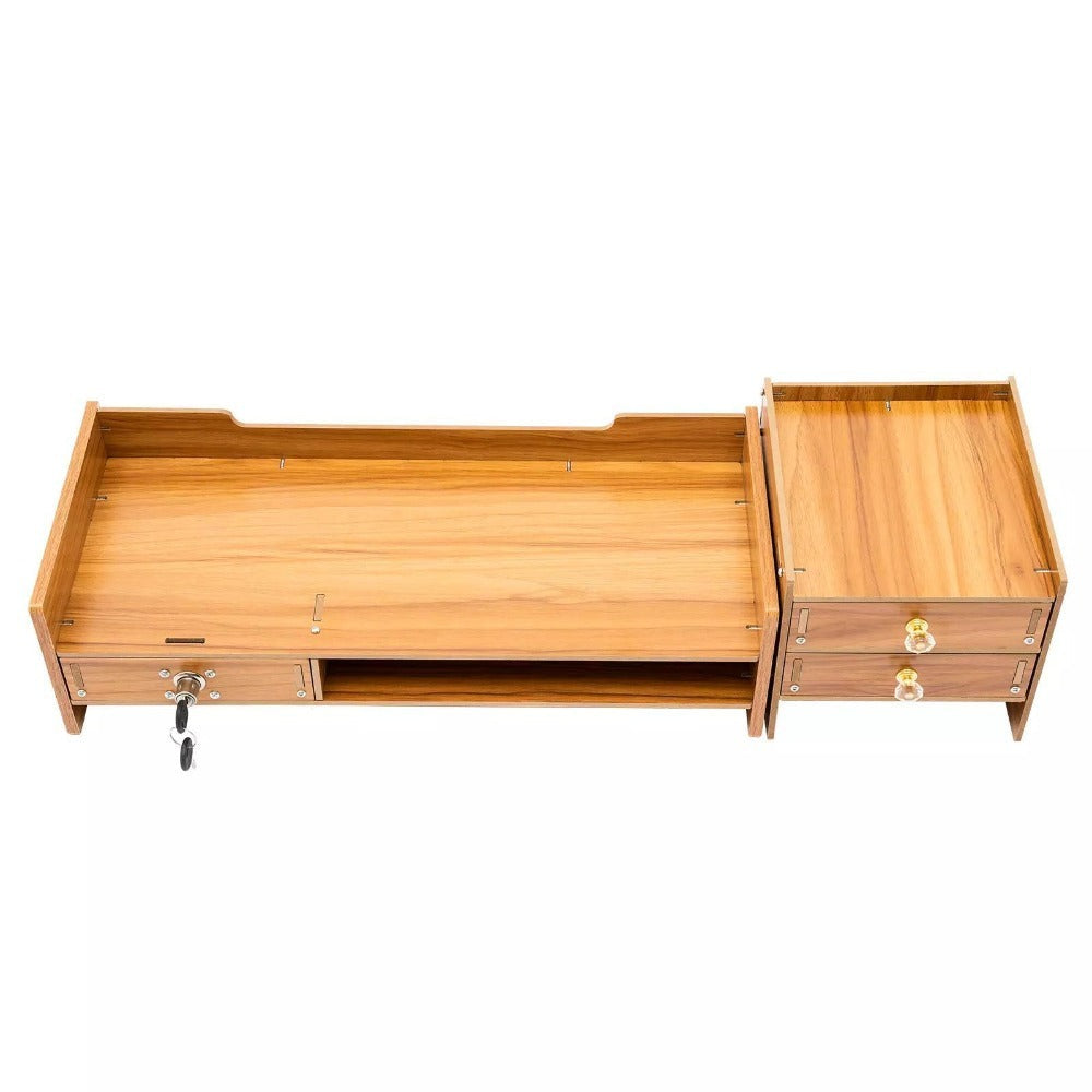 Organizador de escritorio de madera con cajones, material de oficina, escritorio de computadora, mesa de escritorio