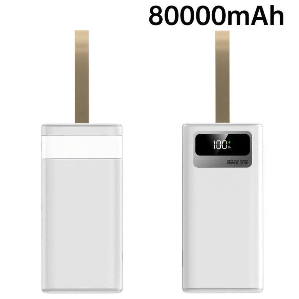 Batería Externa de 80000mAh/100000mAh, Carga Súper Rápida de 22.5W, Batería de Gran Capacidad, Pantalla Digital Inteligente, Cordón de Cuero, Luz LED para Camping al Aire Libre, Fuente de Energía de Respaldo para Viajes, Adecuada para Teléfonos, Dispositi
