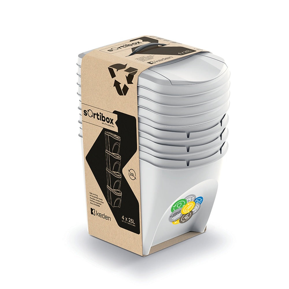 Set de 4 cubos de basura KEDEN SORTIBOX papelera reciclaje volumen 4x25L