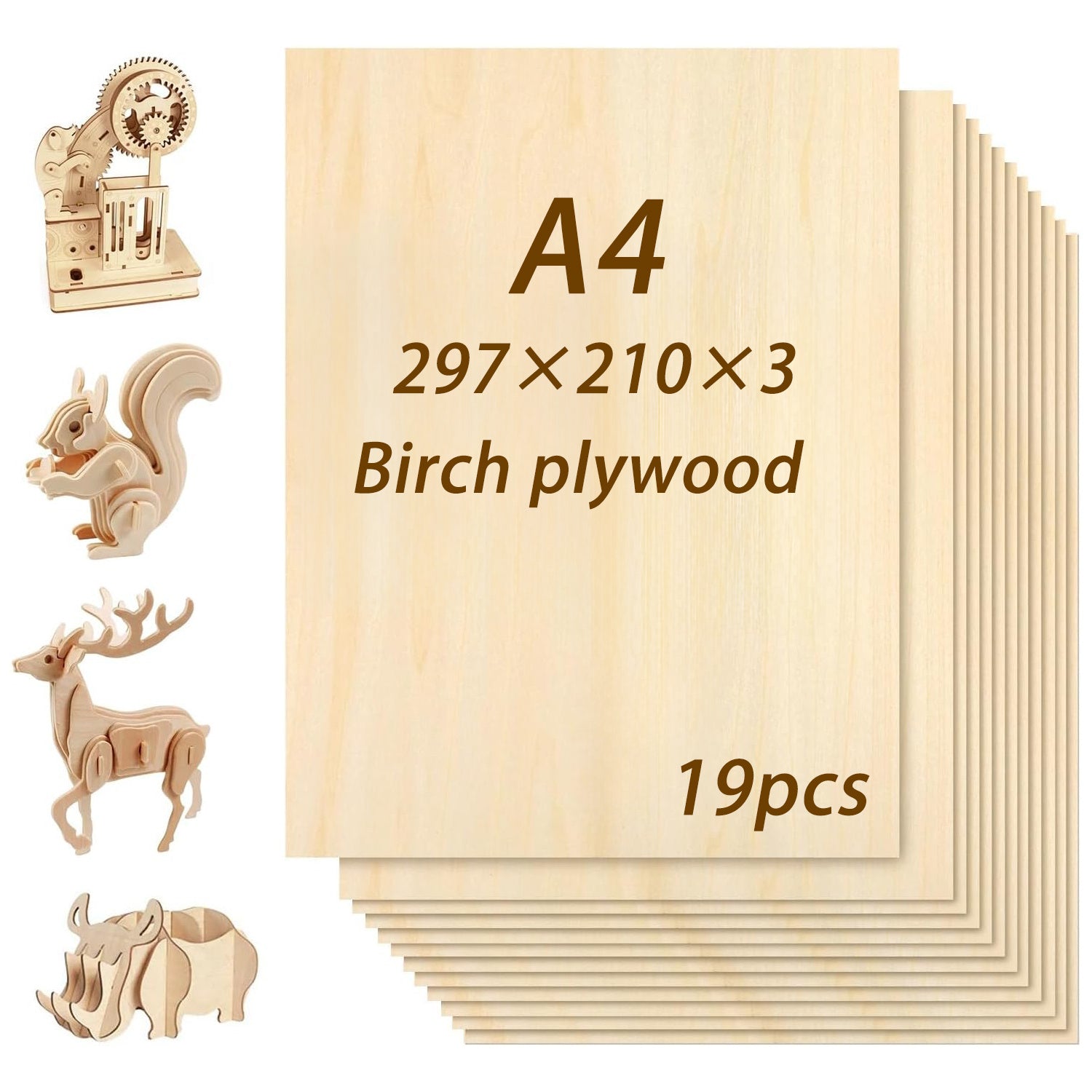 9/19/40 piezas Dofiki Madera Contrachapada de Bétula | 297×210×3Mm Panel de Madera A4 de Alta Calidad, Madera Contrachapada Sin Acabado con Grano de Madera Natural y Superficie Lisa | Adecuado para Grabado Láser, Corte CNC, Tallado de Madera, Artesanía y