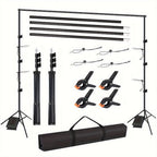 Soporte para Fondo Fotográfico, 2.6 X 3m, Soporte Ajustable con 4 Grapas y 1 Bolsa de Transporte, Incluye 2 Sacos de Arena, Ideal para Estudio Fotográfico, Retratos, Bodas y Eventos