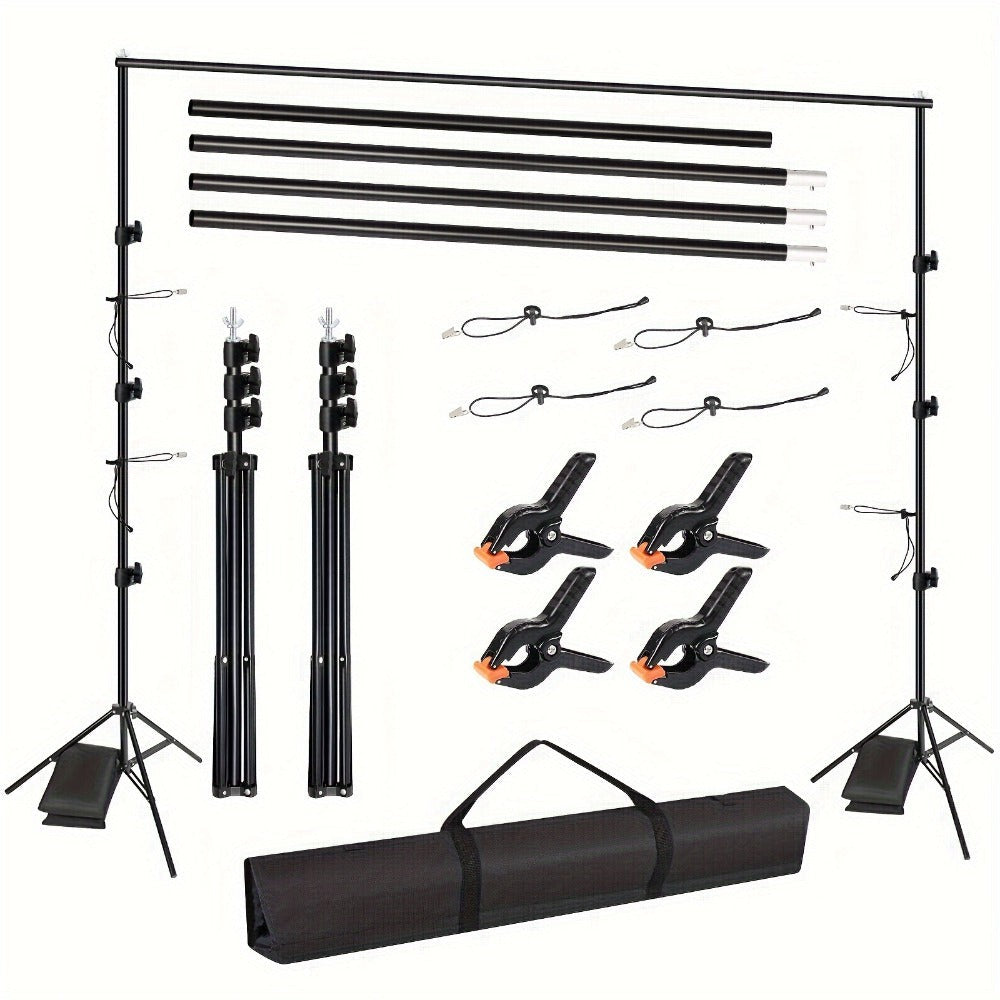 Soporte para Fondo Fotográfico, 2.6 X 3m, Soporte Ajustable con 4 Grapas y 1 Bolsa de Transporte, Incluye 2 Sacos de Arena, Ideal para Estudio Fotográfico, Retratos, Bodas y Eventos