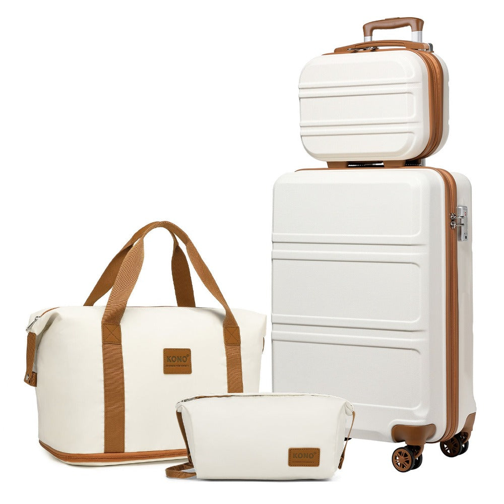 Juego de maletas de 2/4 piezas color blanco crema, carcasa rígida de ABS con trolley, candado TSA, 4 ruedas giratorias, maleta de viaje