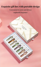 LASTAR Caja de Regalo de Perfume, 8 Bolsillos de Perfume, Fragancia Fresca para Mujer Perfume Duradero, Flores de Frutas Amaderadas con Combinación de Aromas Diferentes, Artículo Esencial para el Hogar, Citas y Viajes, Buen Regalo de Vacaciones para Mujer