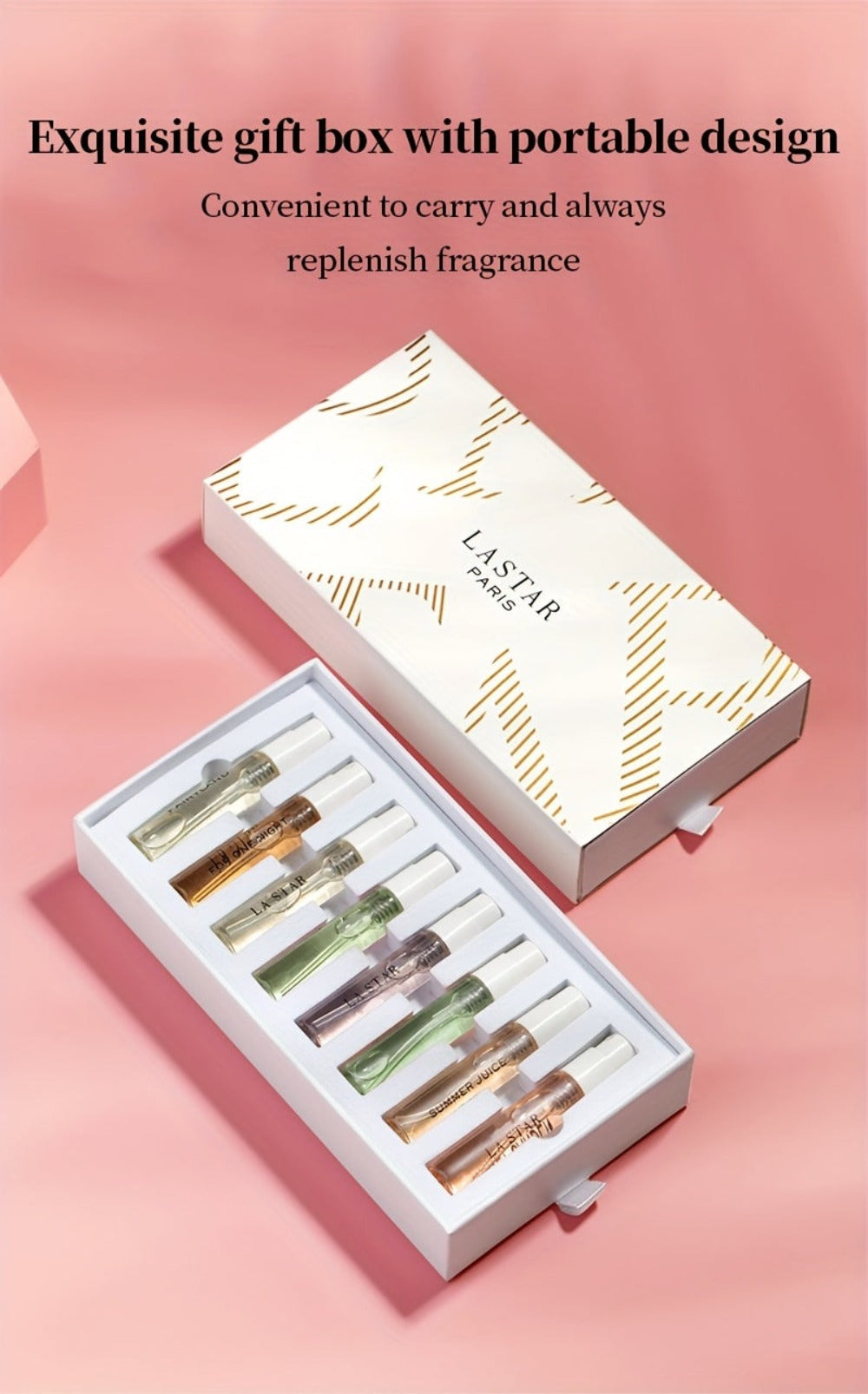LASTAR Caja de Regalo de Perfume, 8 Bolsillos de Perfume, Fragancia Fresca para Mujer Perfume Duradero, Flores de Frutas Amaderadas con Combinación de Aromas Diferentes, Artículo Esencial para el Hogar, Citas y Viajes, Buen Regalo de Vacaciones para Mujer