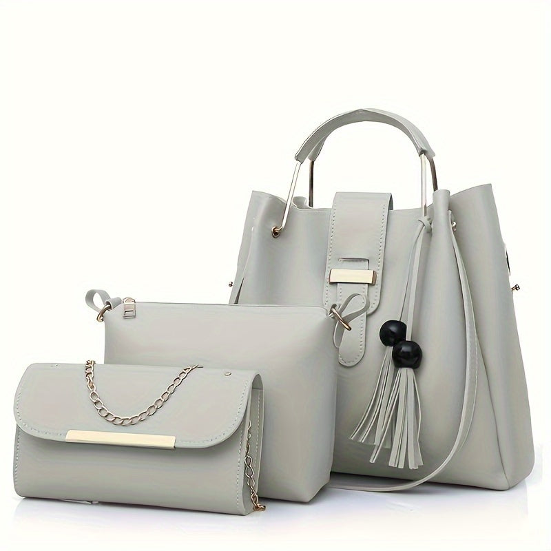 Conjunto de 3 bolsos de moda y versátiles para mujer con borlas de perlas, bolso tote de gran capacidad, bolso de mano exquisito y ligero, que satisface las necesidades del desplazamiento diario y los viajes, ideal para regalos de cumpleaños