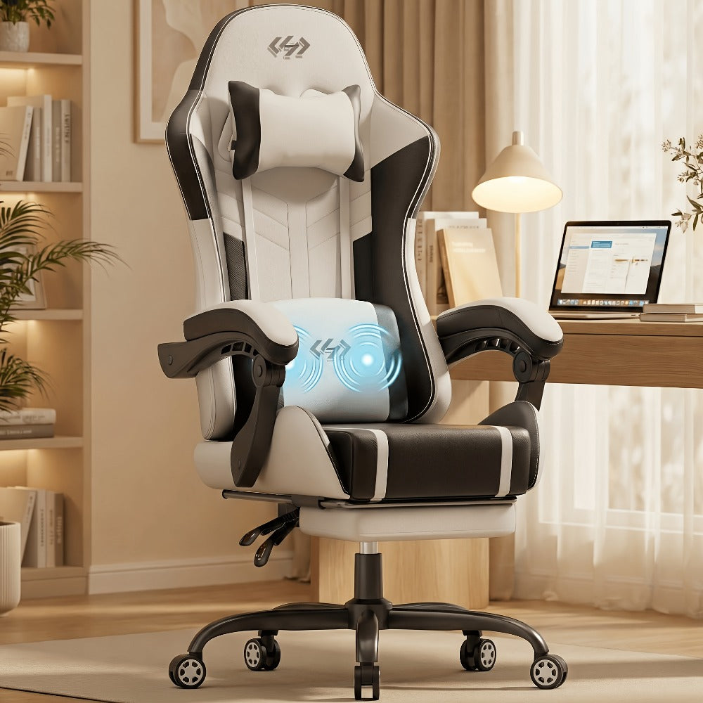 Silla de gaming, silla ergonómica para videojuegos para adultos, silla de ordenador para gamer con reposacabezas, soporte lumbar de masaje, silla de oficina giratoria