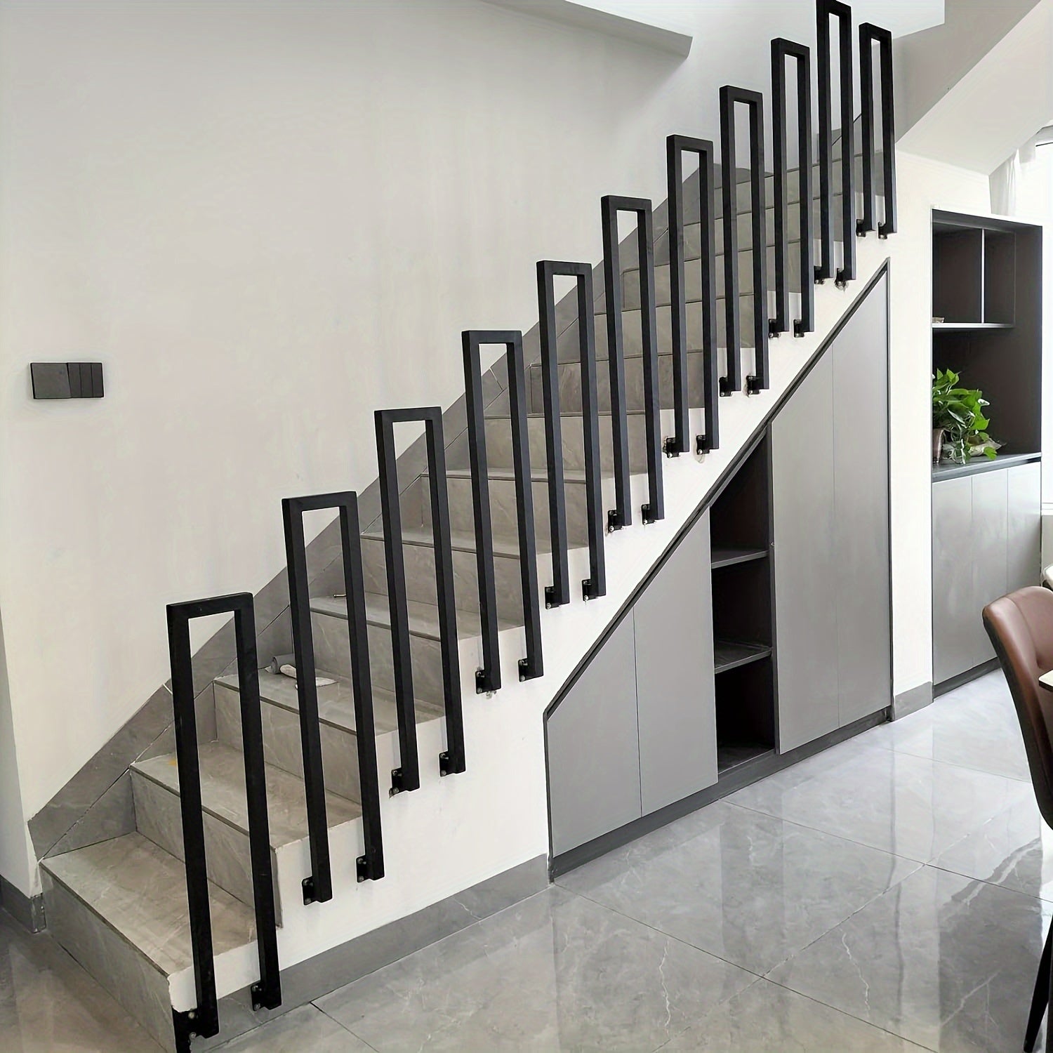 Barandillas para escaleras | Metal U-Shaped Handrail Railing for Stairs, Indoor Outdoor Balustrade, Side Mounted, Black, for Staircase, Balcony