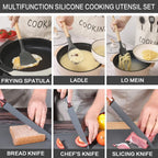 Colección de 20 piezas de cuchillos profesionales con soporte. Cuchillo de chef, cuchillo de carnicero, cuchillo para pan, cuchillo para rebanar, cuchillo deshuesador y utensilios de cocina completos. Construcción de espiga completa con mangos antidesliza