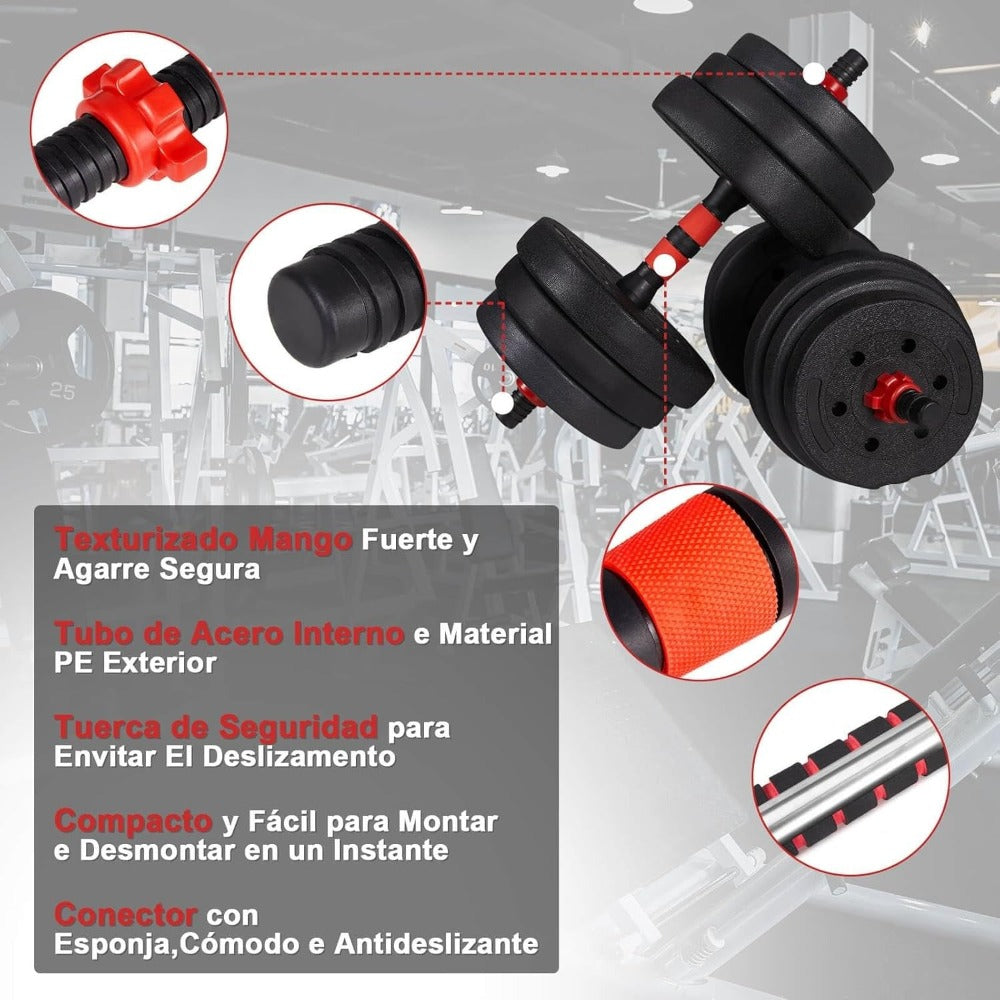 Mancuernas Ajustables de 30 kg, Juego de Pesas con Barra Libremente Combinable con Barras ConexióN, Pesos Fitness para Hombres/Mujeres.