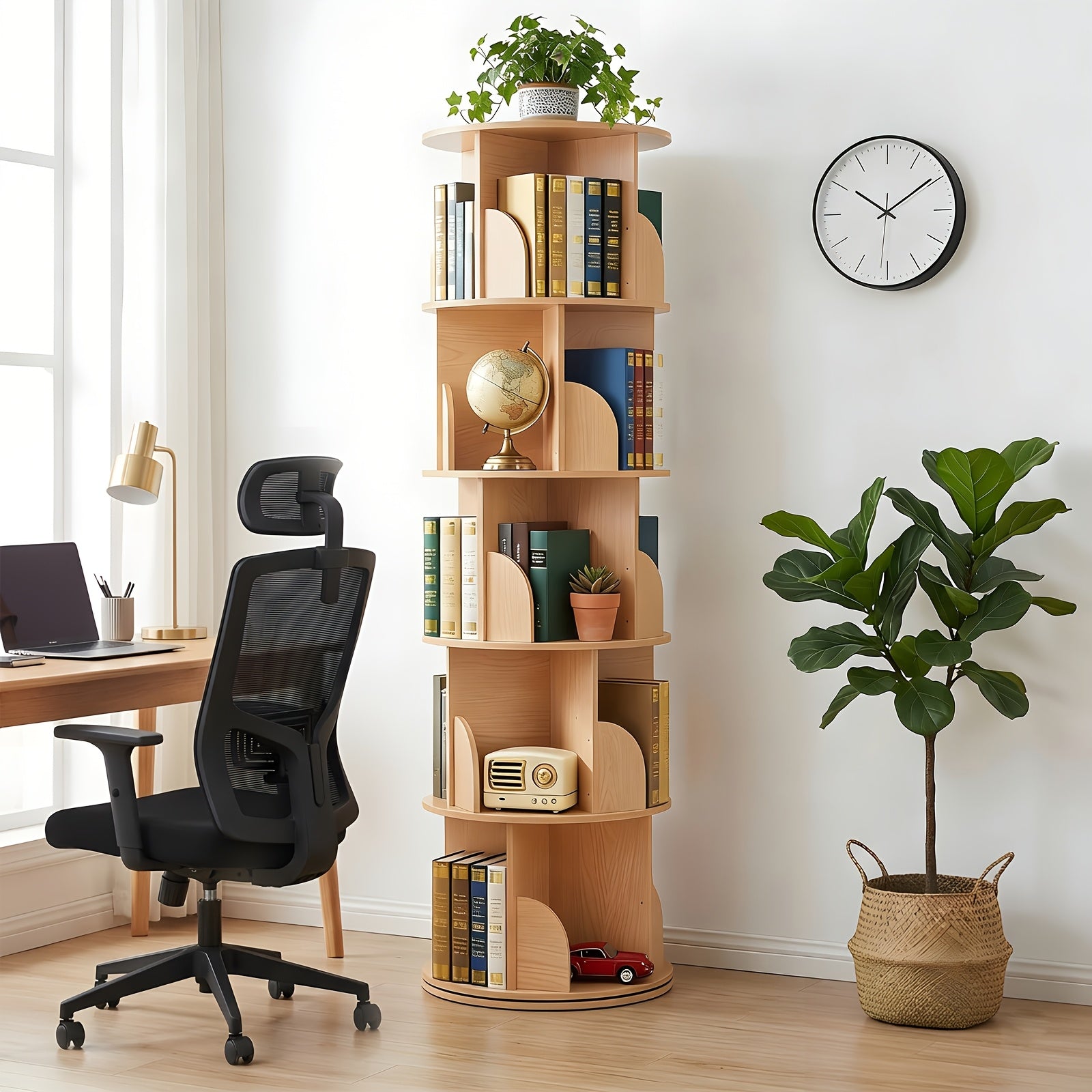 Librerías y estanterías | Torre de estantería giratoria 360°, diámetro grande de 46 cm × altura de 160 cm, librero giratorio de 3/4/5 niveles