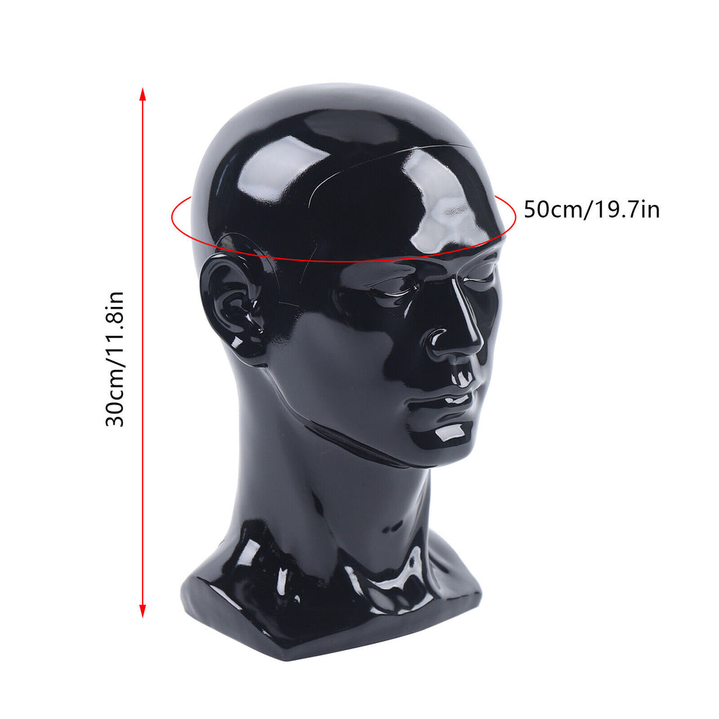 Cabeza de maniquí de PVC, maniquí de cabeza, maniquí de cabeza, exhibición de cabeza para pelucas, cascos, sombreros y joyas, negro, ventana de tienda, cabeza masculina, maniquí de cabeza, modelo masculino, cabeza de PVC de 50 cm, maniquí de cabeza para p