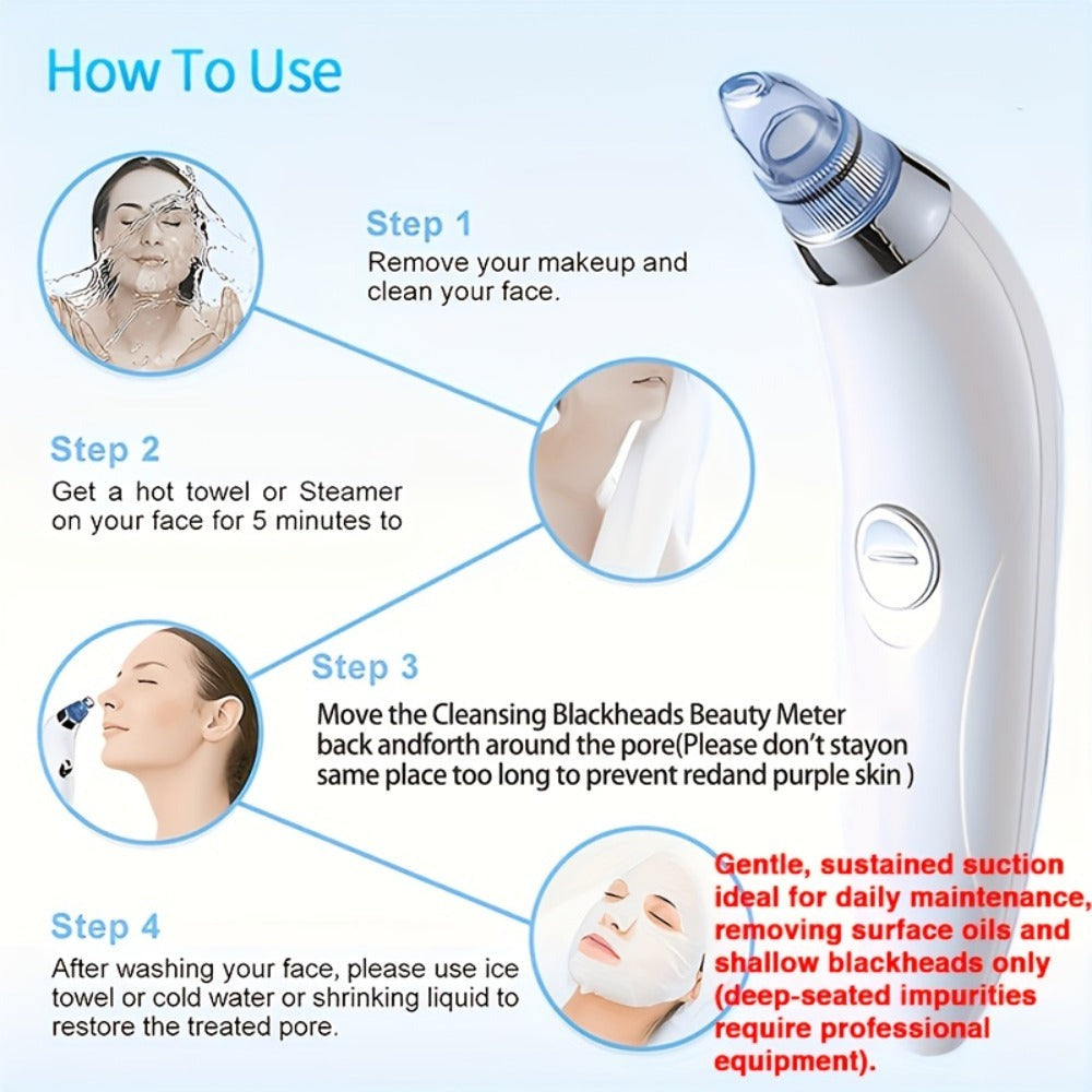 Medidor de belleza GENAI para limpieza de puntos negros - Limpiador portátil de poros faciales con 4 sondas, limpieza suave y segura para hombres y mujeres, funciona con pilas (pilas no incluidas)