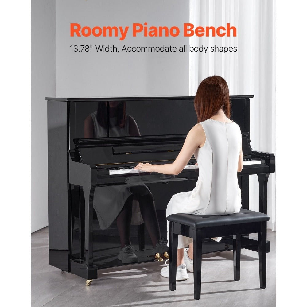 Banca de Piano con Almacenamiento, Asiento Acolchado y Estante de Madera para Libros VEVOR