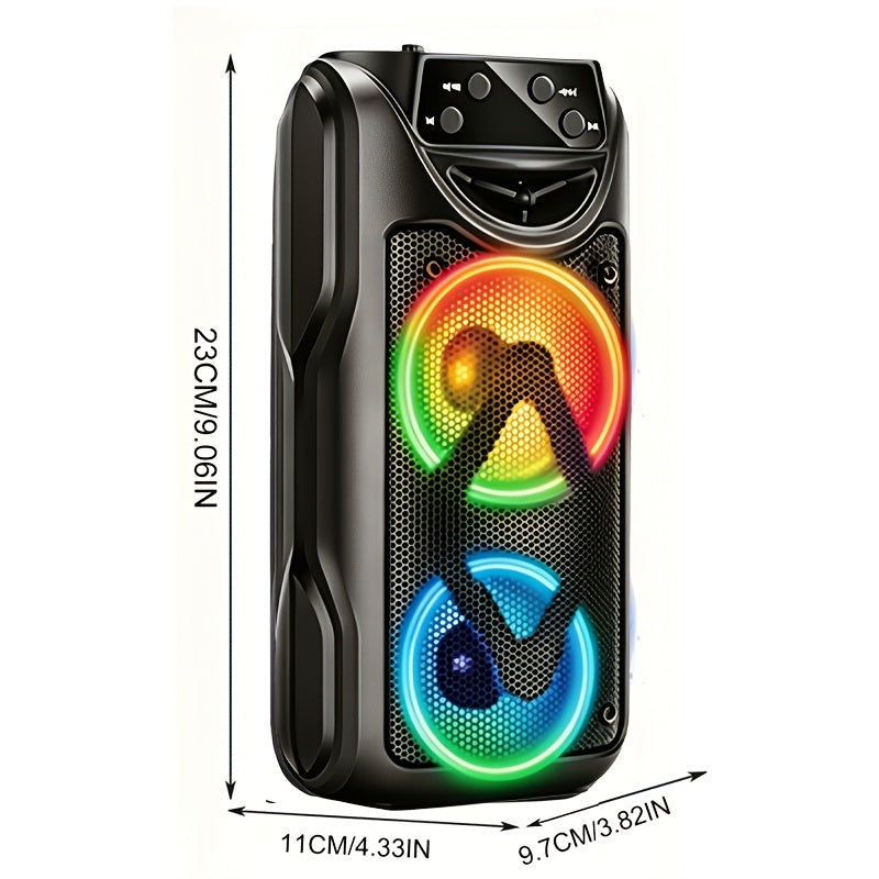 Altavoz Bluetooth portátil de mano, altavoz estéreo sin varillas compacto con luces RGB coloridas, altavoz de viaje con graves potentes y múltiples modos de reproducción para fiestas en interiores y exteriores y partidos de fútbol