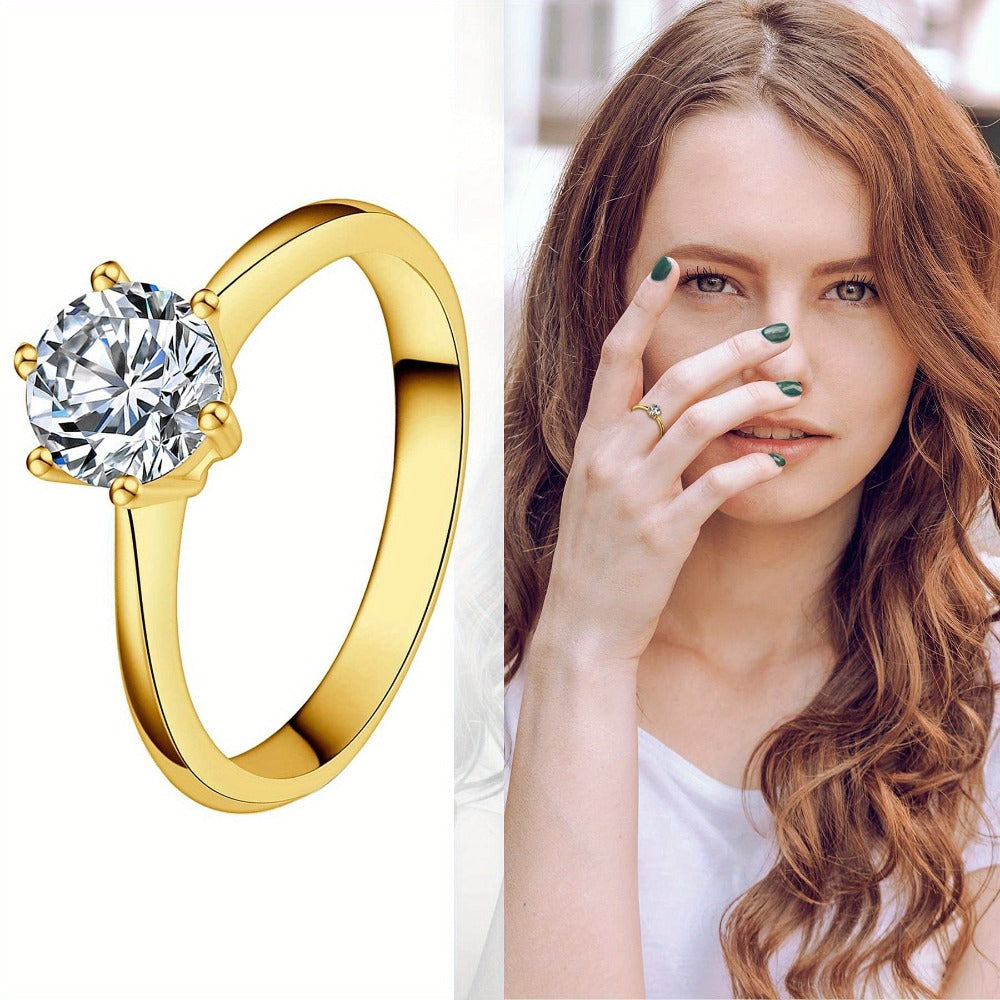 Anillos de Compromiso Clásicos para Ella, Anillo de Promesa de Acero Inoxidable con Circonita Cúbica Sintética, Anillos de Boda y Aniversario para Mujeres