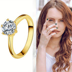 Anillos de Compromiso Clásicos para Ella, Anillo de Promesa de Acero Inoxidable con Circonita Cúbica Sintética, Anillos de Boda y Aniversario para Mujeres